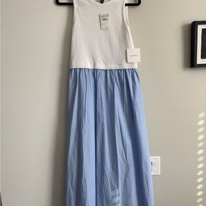 Nordstrom White Ribbed Tank & Light Blue Midi Dress